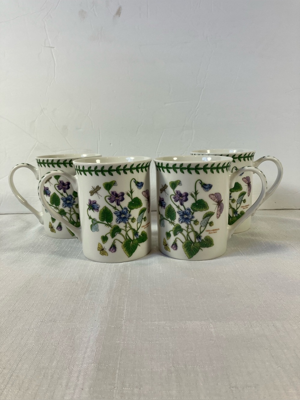 Portmeirion Botanic Garden Set Of 4 Mugs, Viola Odorata, Sweet Violet Like New